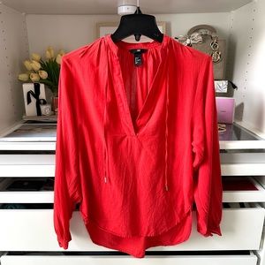 H&M Red Vneck Tunic Style Blouse